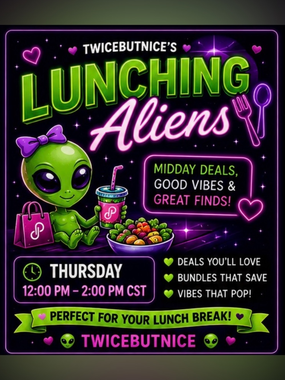 👽Lunching Aliens LIVE Show👽𝐄𝐕𝐄𝐑𝐘 𝐓𝐇𝐔𝐑𝐒𝐃𝐀𝐘 𝐀𝐓 𝐍𝐎𝐎𝐍 𝐂𝐒𝐓 Lunch Break Deals & Steals